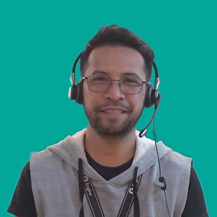 Philippines man wearing wired headset